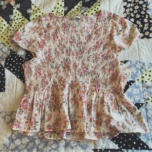 AE V-Neck Smocked Babydoll Blouse // Dusty Pink (XL)